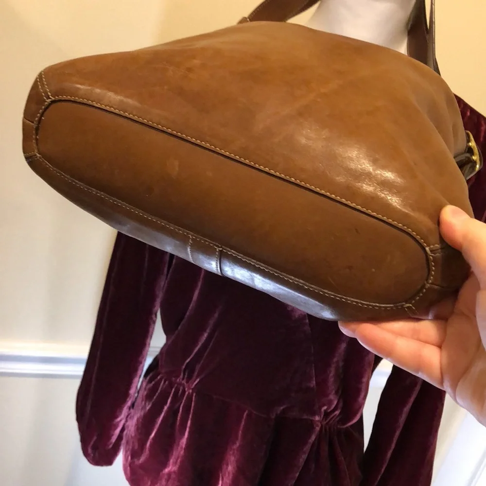 COACH Bleeker Legacy Signature Saddle Brown Leather Slim Duffle Crossbody Bag - Picture 9 of 15